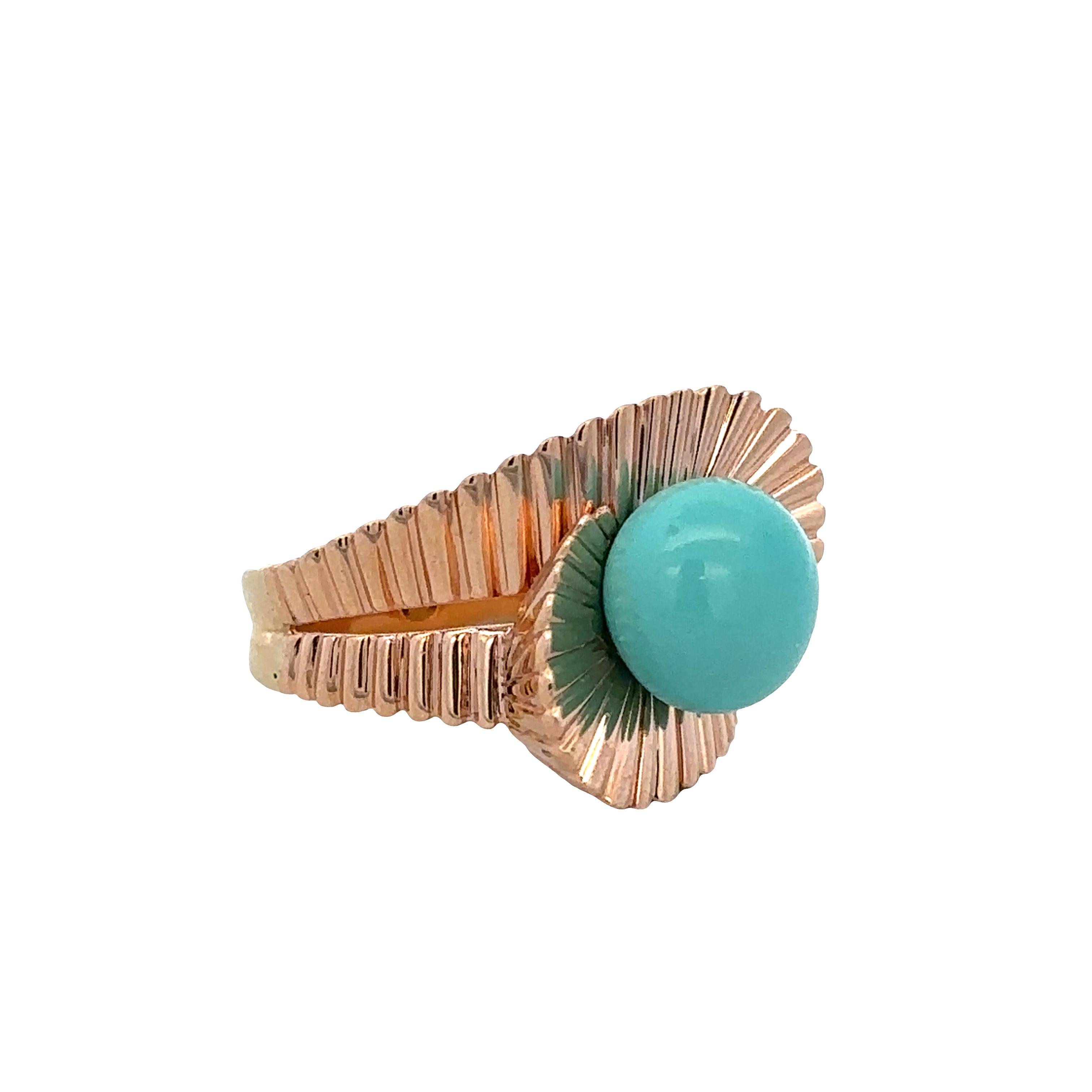 Vintage Mid Century 18k Rose Gold Turquoise Cocktail Ring – Size 6.25
