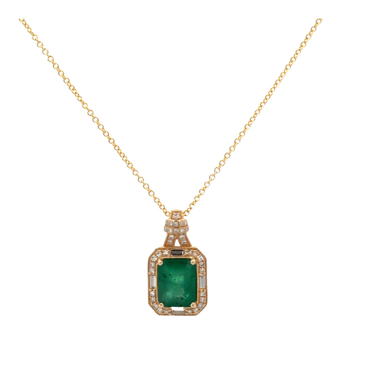 Emerald and Diamond Pendant in Yellow Gold