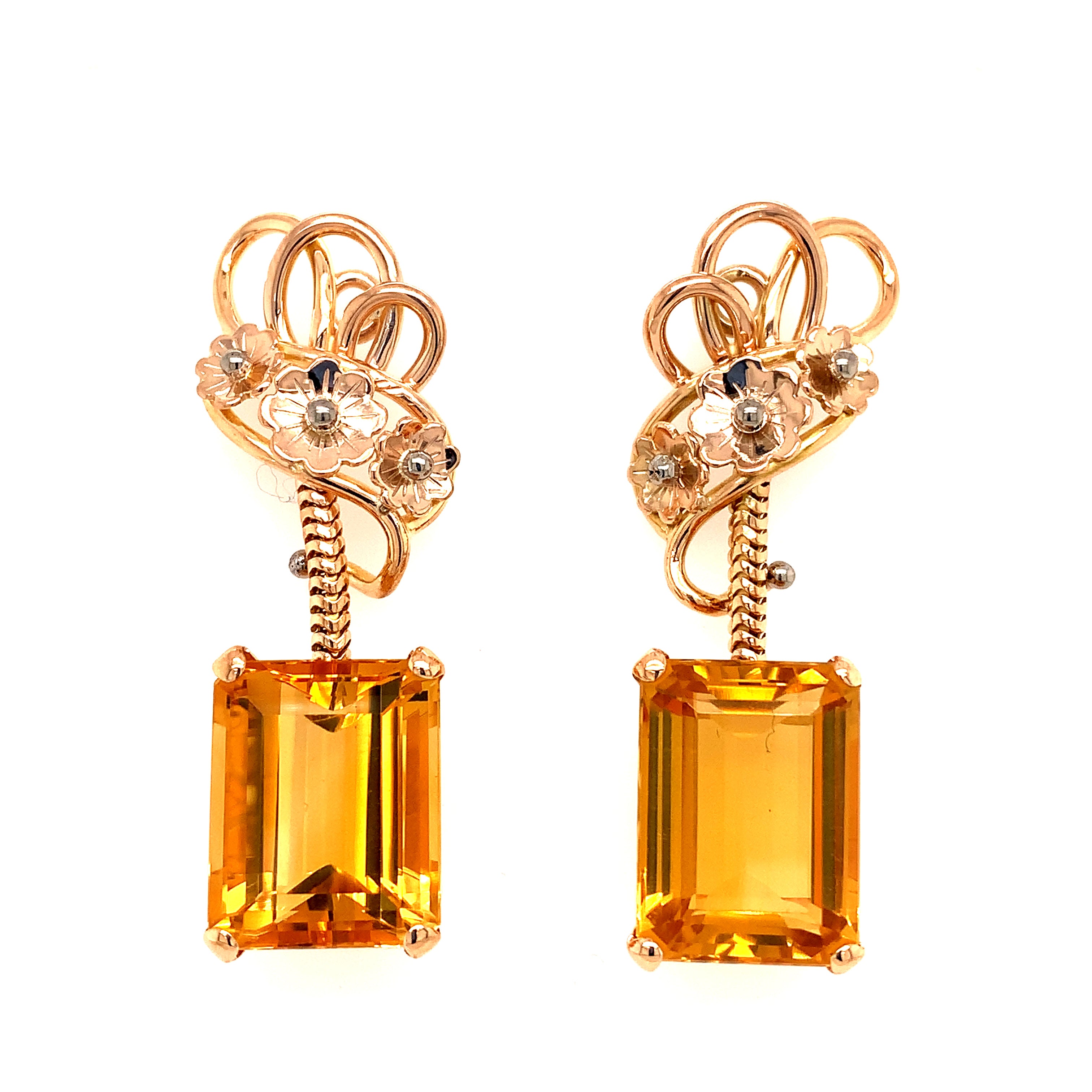 Emerald Cut Citrine Earrings in 18K
