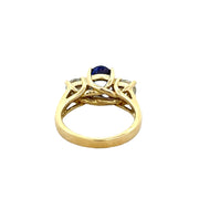 Tanzanite and Diamond Three Stone Ring in 18k Yellow Gold