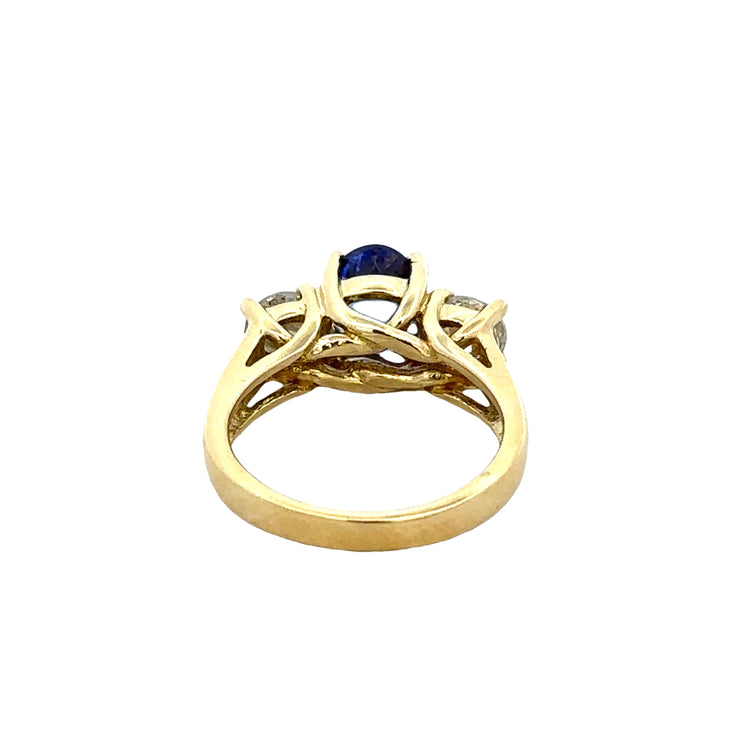 Tanzanite and Diamond Three Stone Ring in 18k Yellow Gold