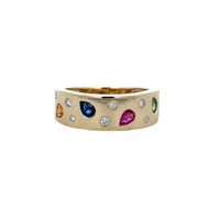 Flush Set Diamond and Gemstone Band in Yellow Gold