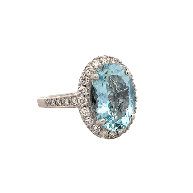 Oval Cut Aquamarine and Diamond Ring in White Gold