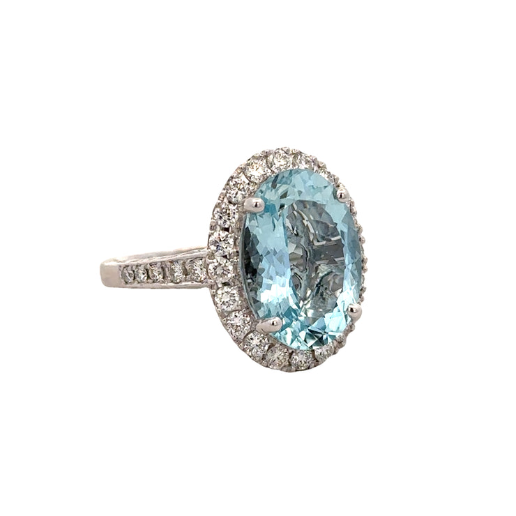 Oval Cut Aquamarine and Diamond Ring in White Gold