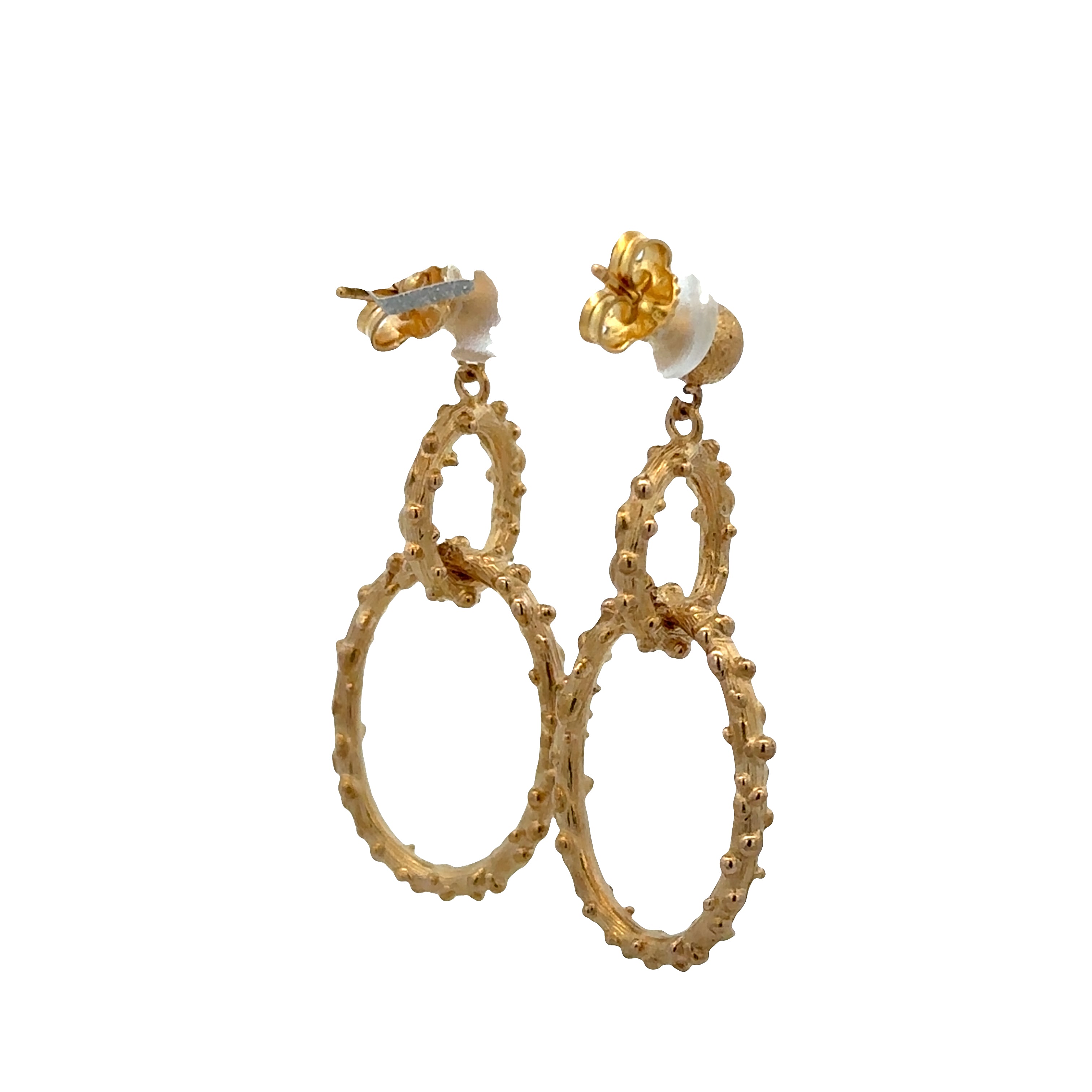 Modern 14k Yellow Gold Textured Interlocking Oval Earrings – 1.5"