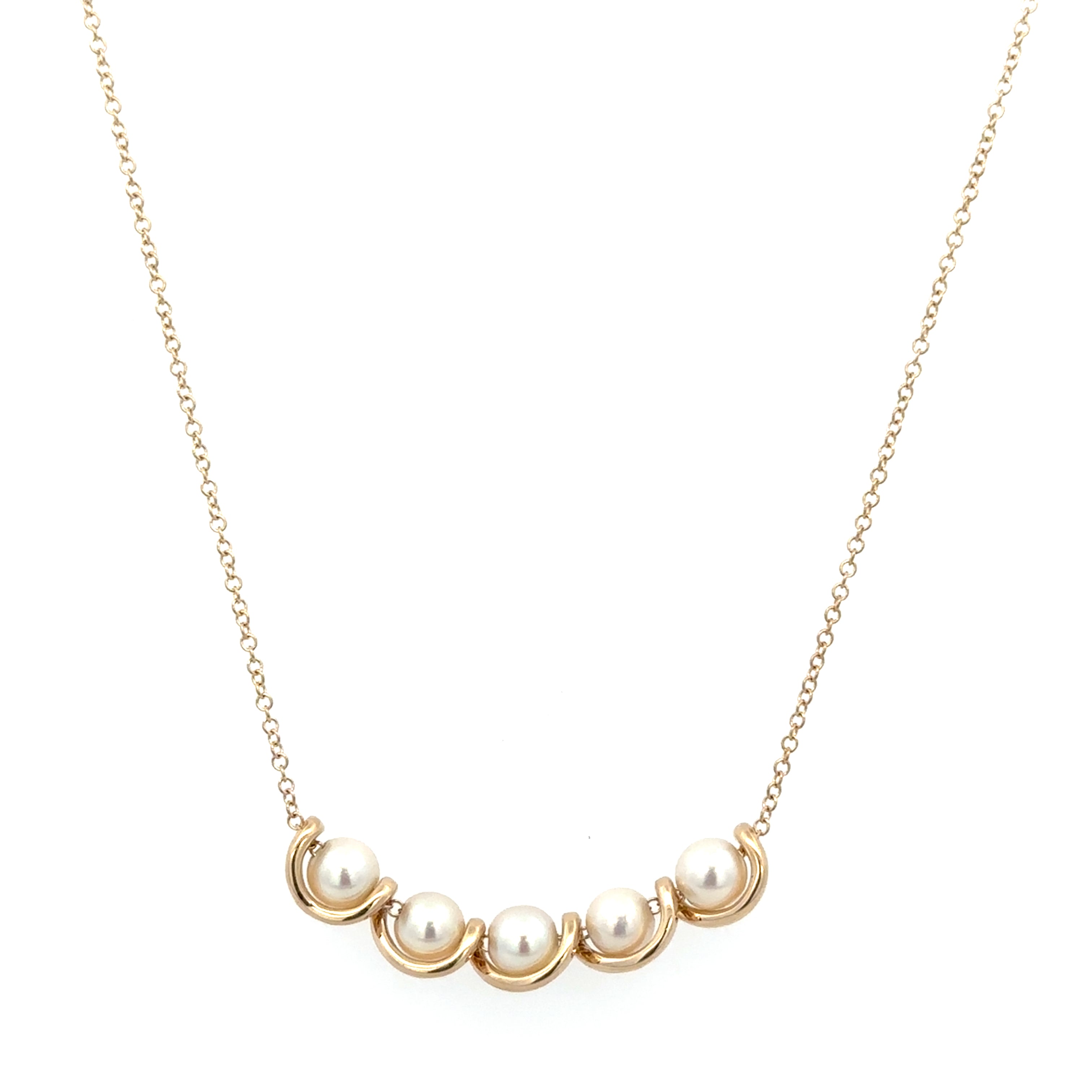 Akoya Cultured Pearl and Diamond Necklace in Yellow Gold