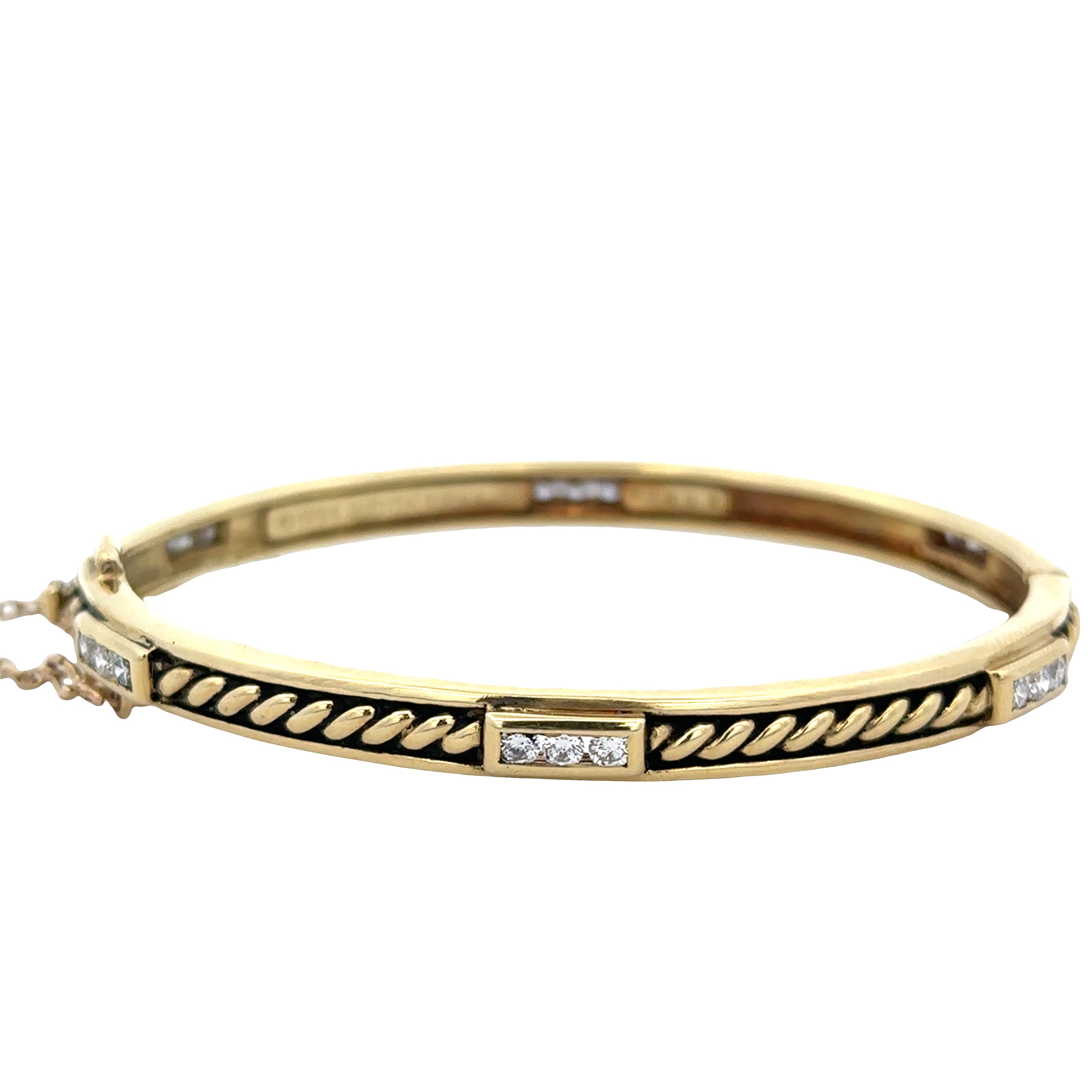 Vintage Judith Ripka 18k Yellow Gold Diamond Cable Bangle – Fits 6"–6.75" Wrist