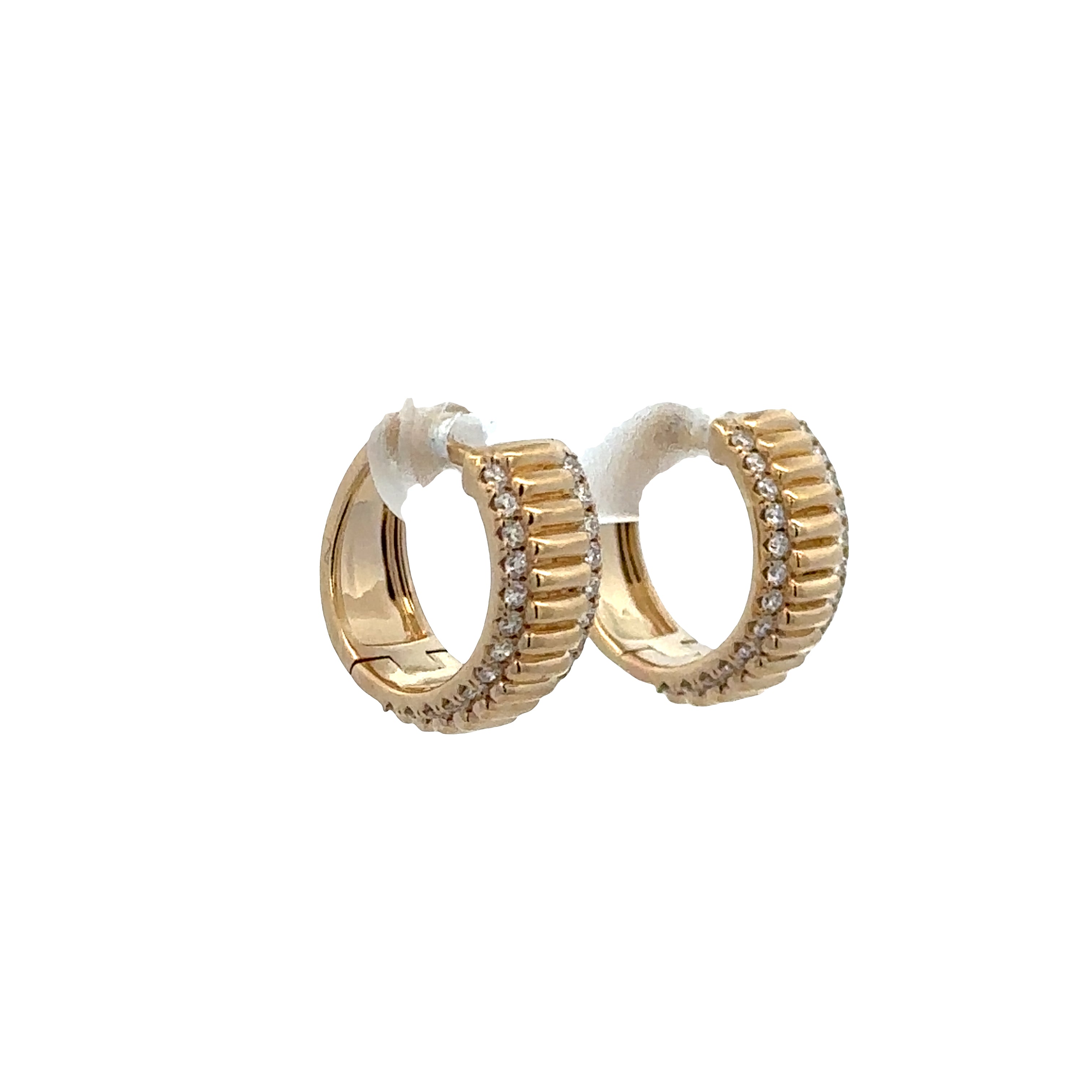 14k Yellow Gold Textured Diamond Huggie Earrings