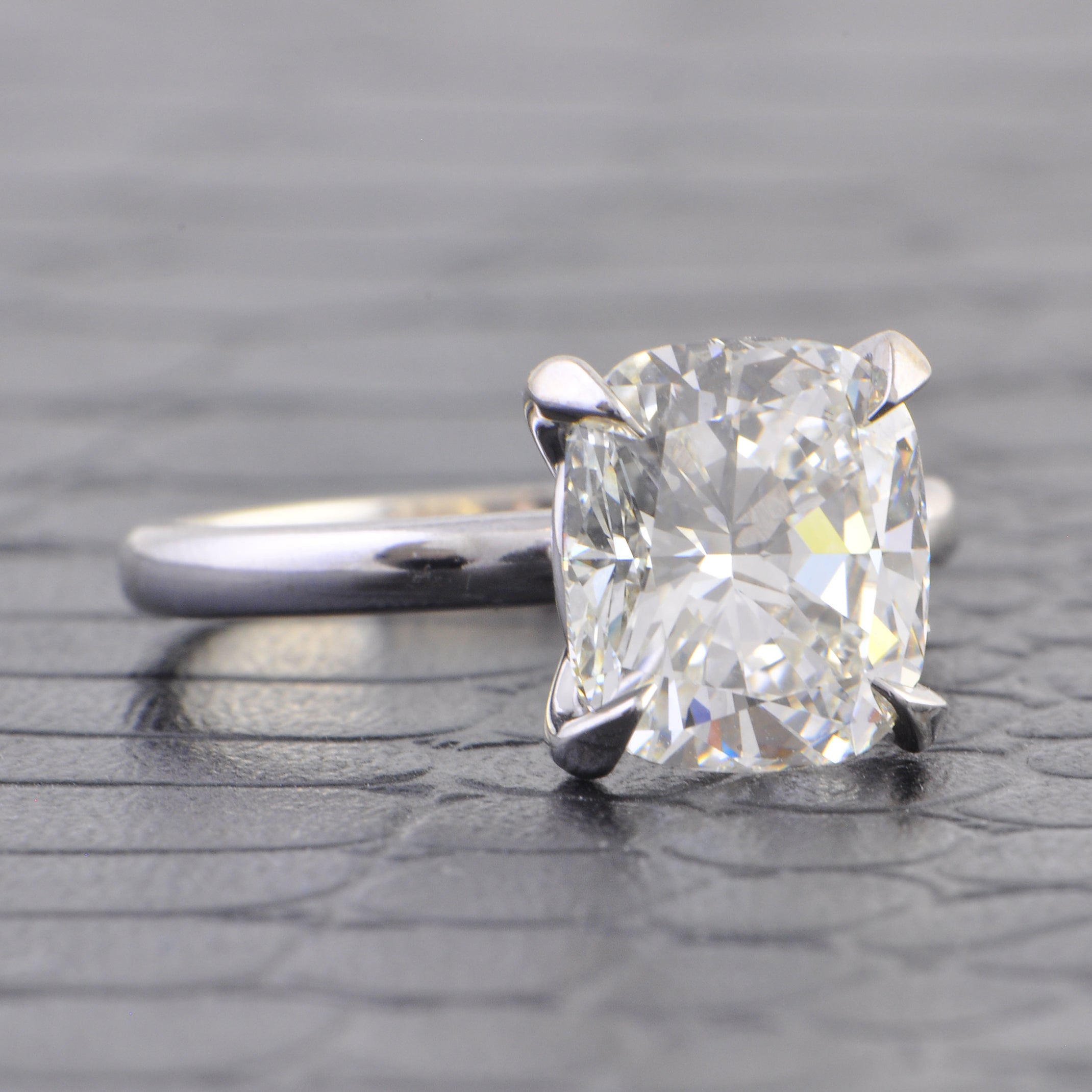 14k White Gold 4.14 Carat Cushion Cut Diamond Engagement Ring with GIA Certification