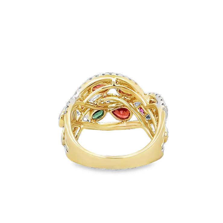 Mutli-Gemstone Openwork Ring in Yellow Gold