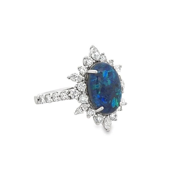 Black Opal and Diamond Ring in Platinum