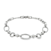 Diamond Accented Oval and Round Link Bracelet in White Gold