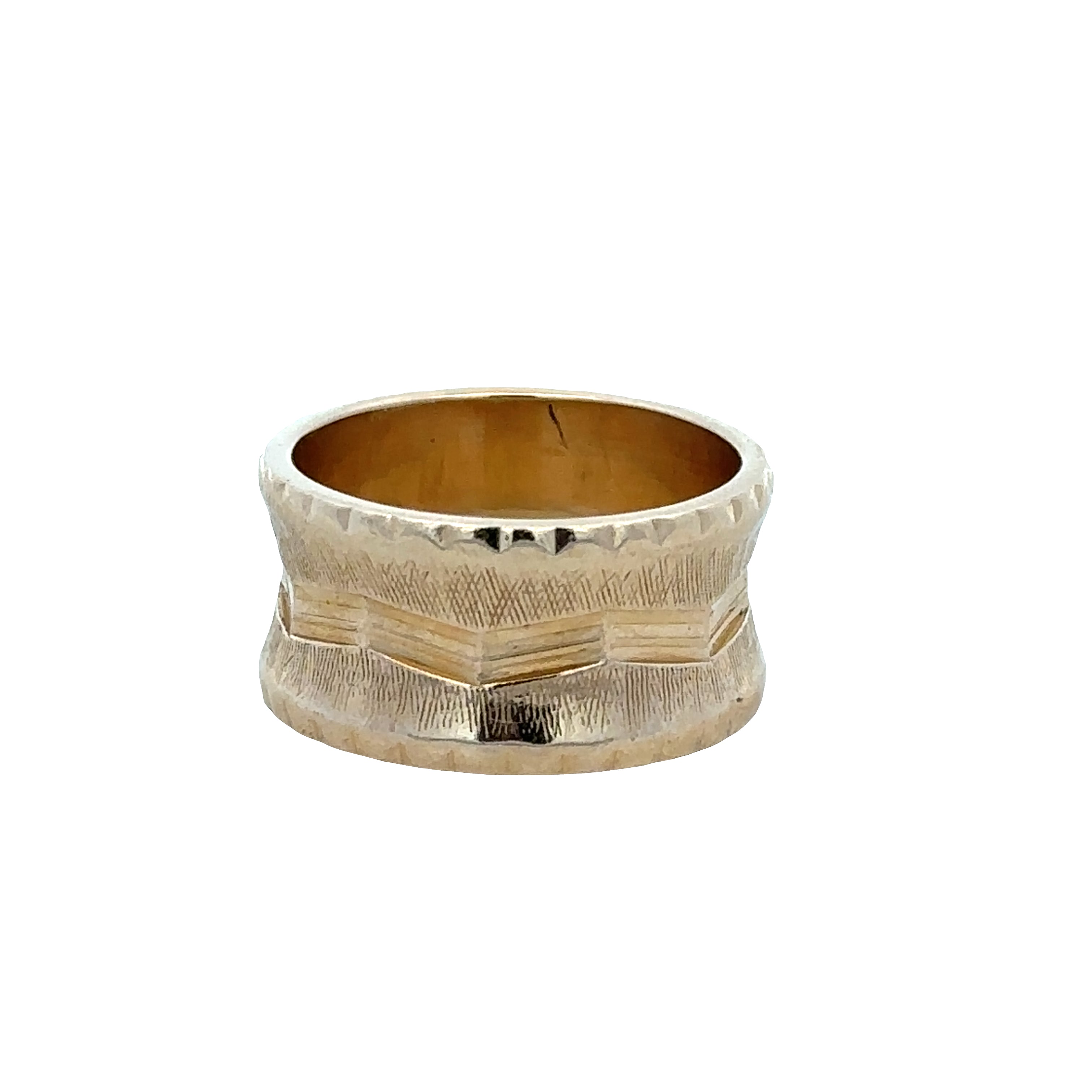 14k Yellow Gold Textured Wide Band – Size 6.25