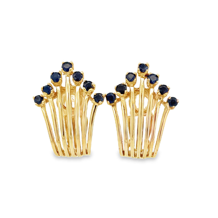 Vintage Sapphire Spray Earrings in Yellow Gold