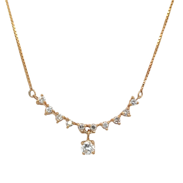 Curved Diamond Dangle Necklace in Yellow Gold
