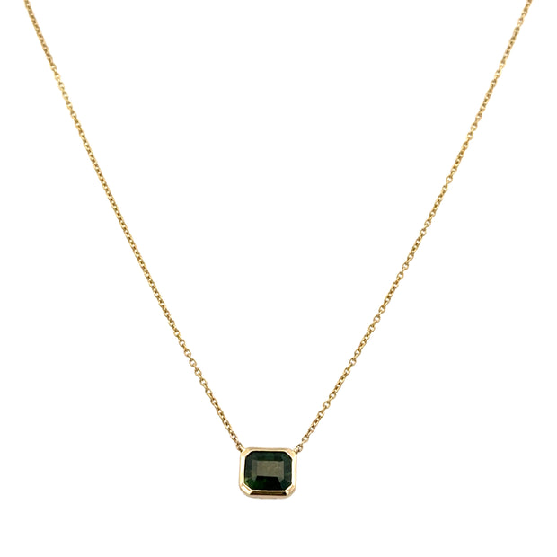 Green Sapphire Bezel Necklace in Yellow Gold