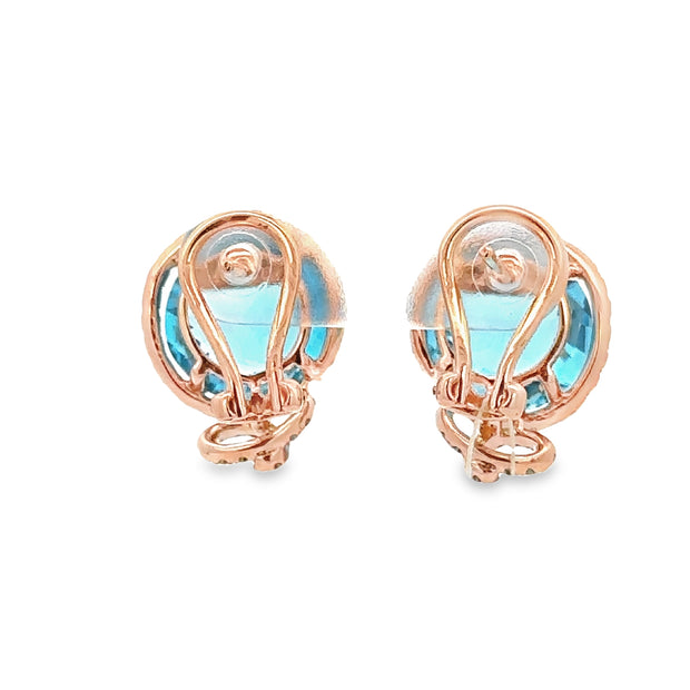 Blue Topaz and Brown Diamond Earrings in Rose Gold