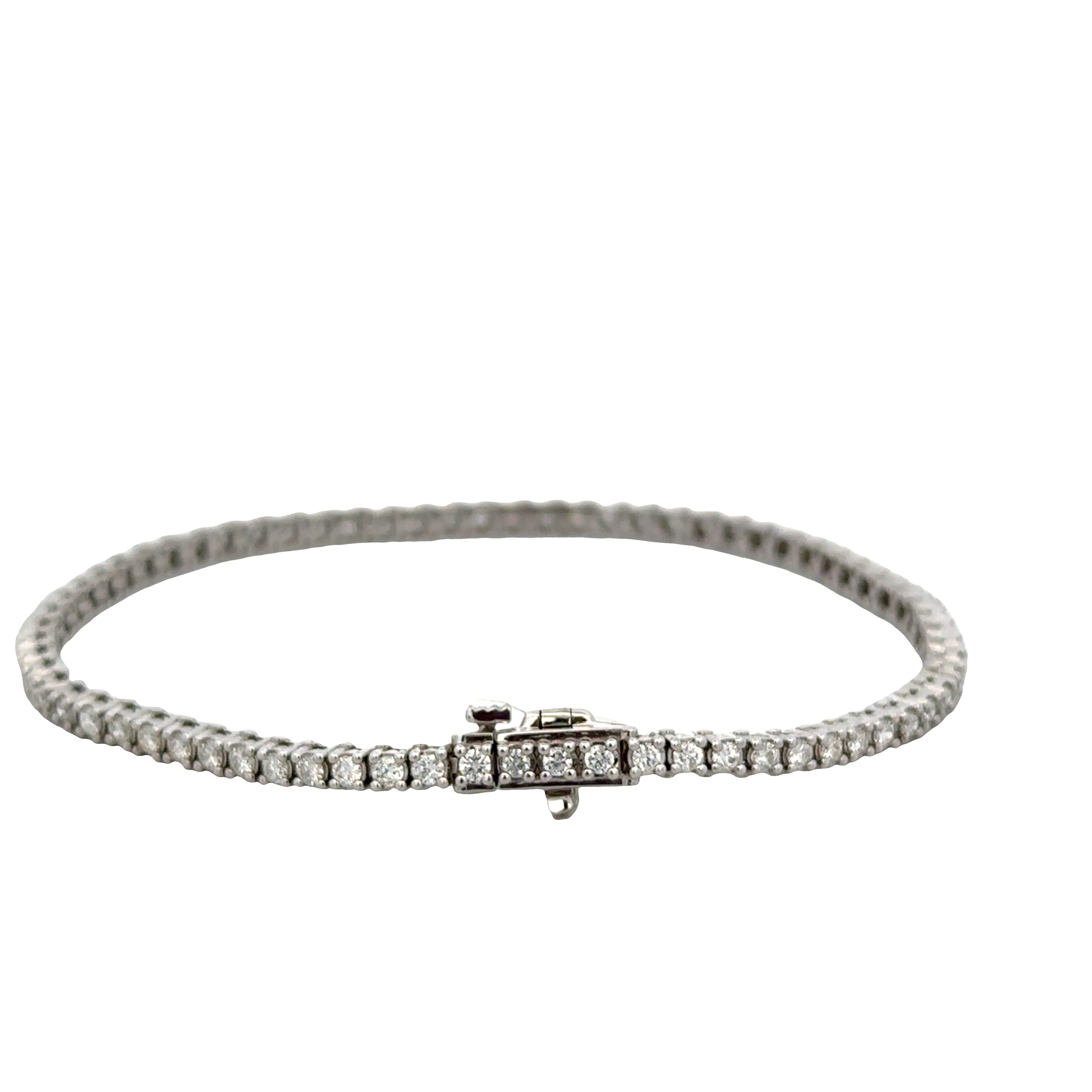 14k White Gold 2.00 Carat Diamond Straight Line Bracelet – 7.25" Long