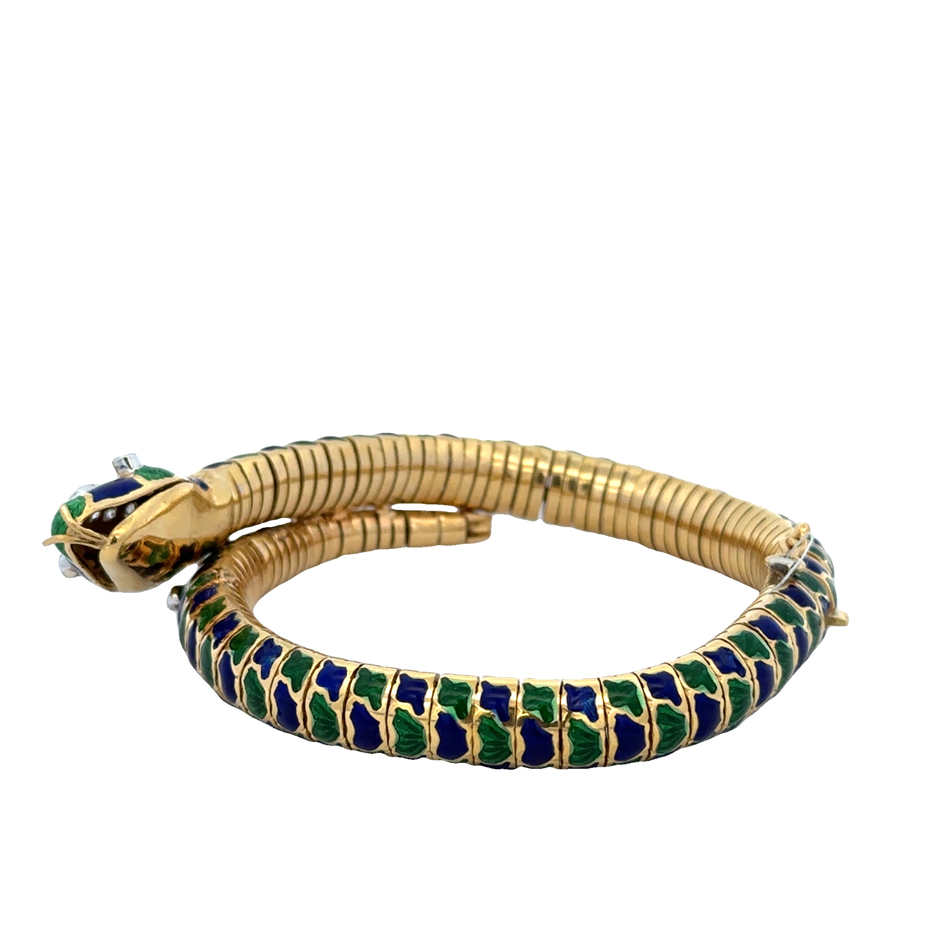 Vintage Flexible Enameled Snake Diamond Bracelet in 18k Yellow Gold