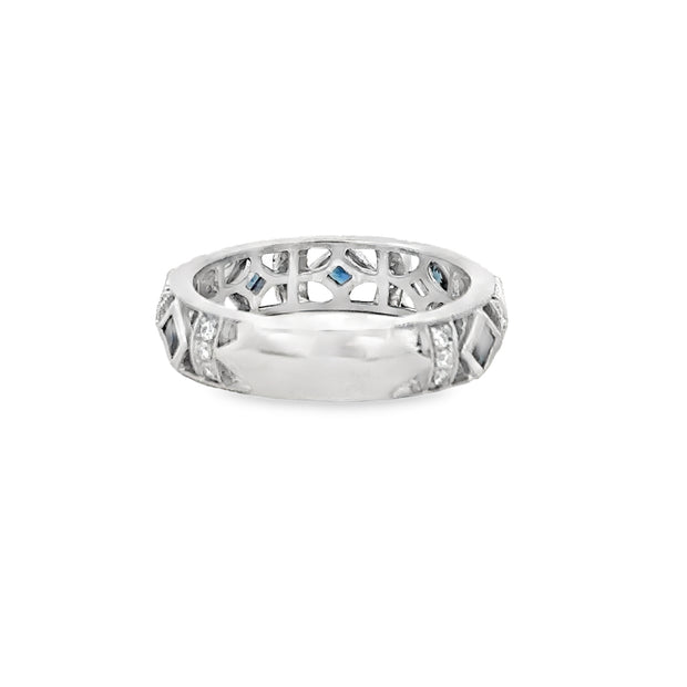 Openwork Sapphire and Diamond Band in White Gold