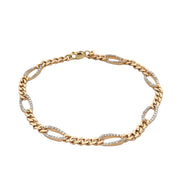 Diamond Accented Figaro Link Bracelet in Yellow Gold