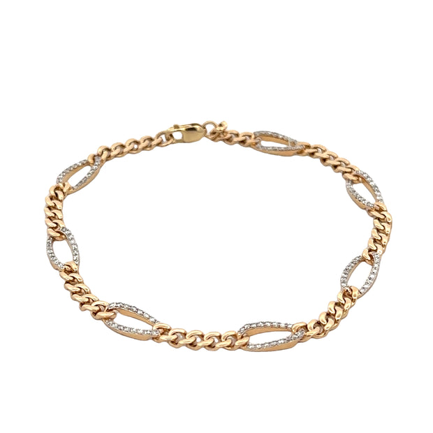 Diamond Accented Figaro Link Bracelet in Yellow Gold