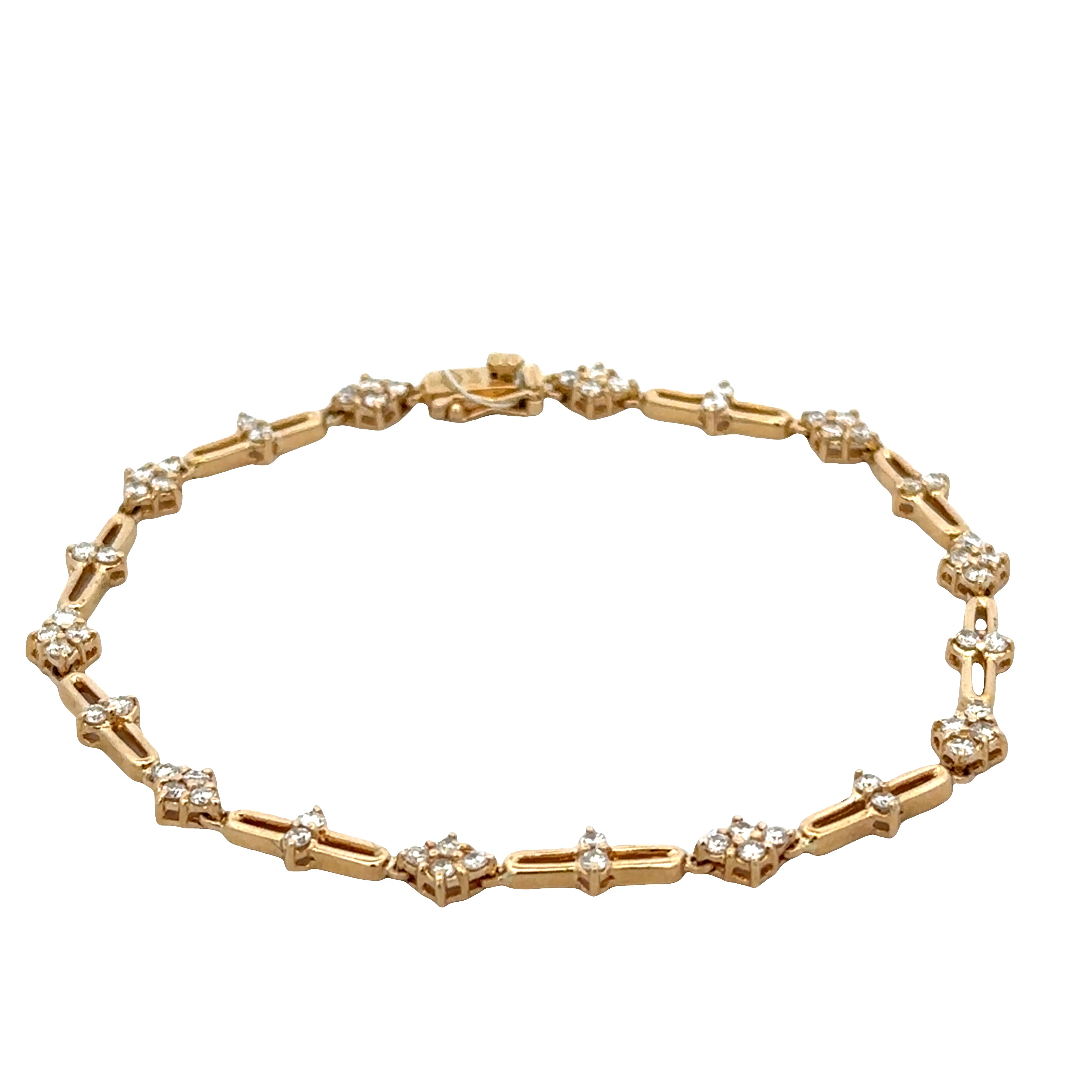 18k Yellow Gold Diamond Openwork Link Bracelet – 6.5" Long