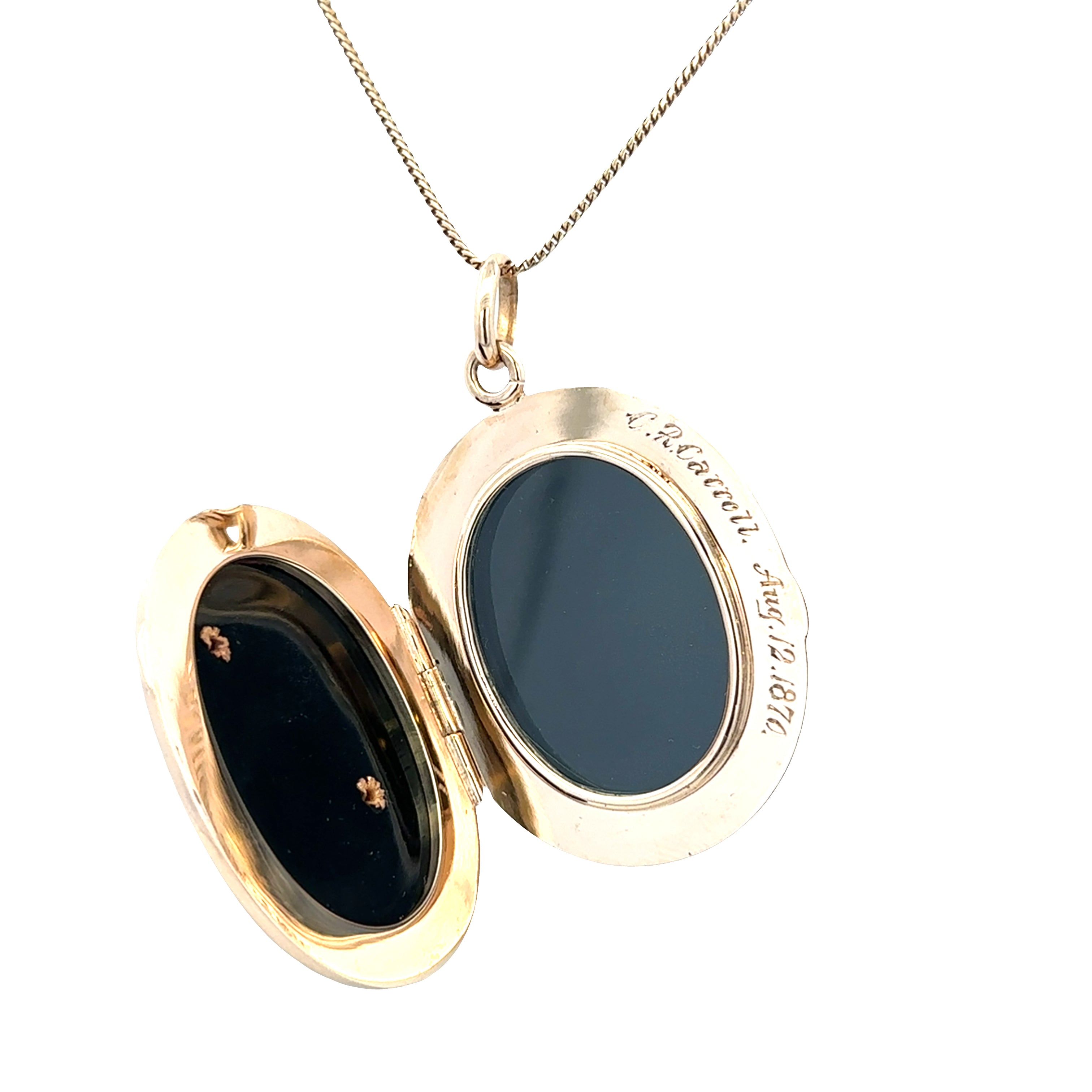 Antique Victorian 14k Yellow Gold Onyx Mourning Locket Necklace – 16"