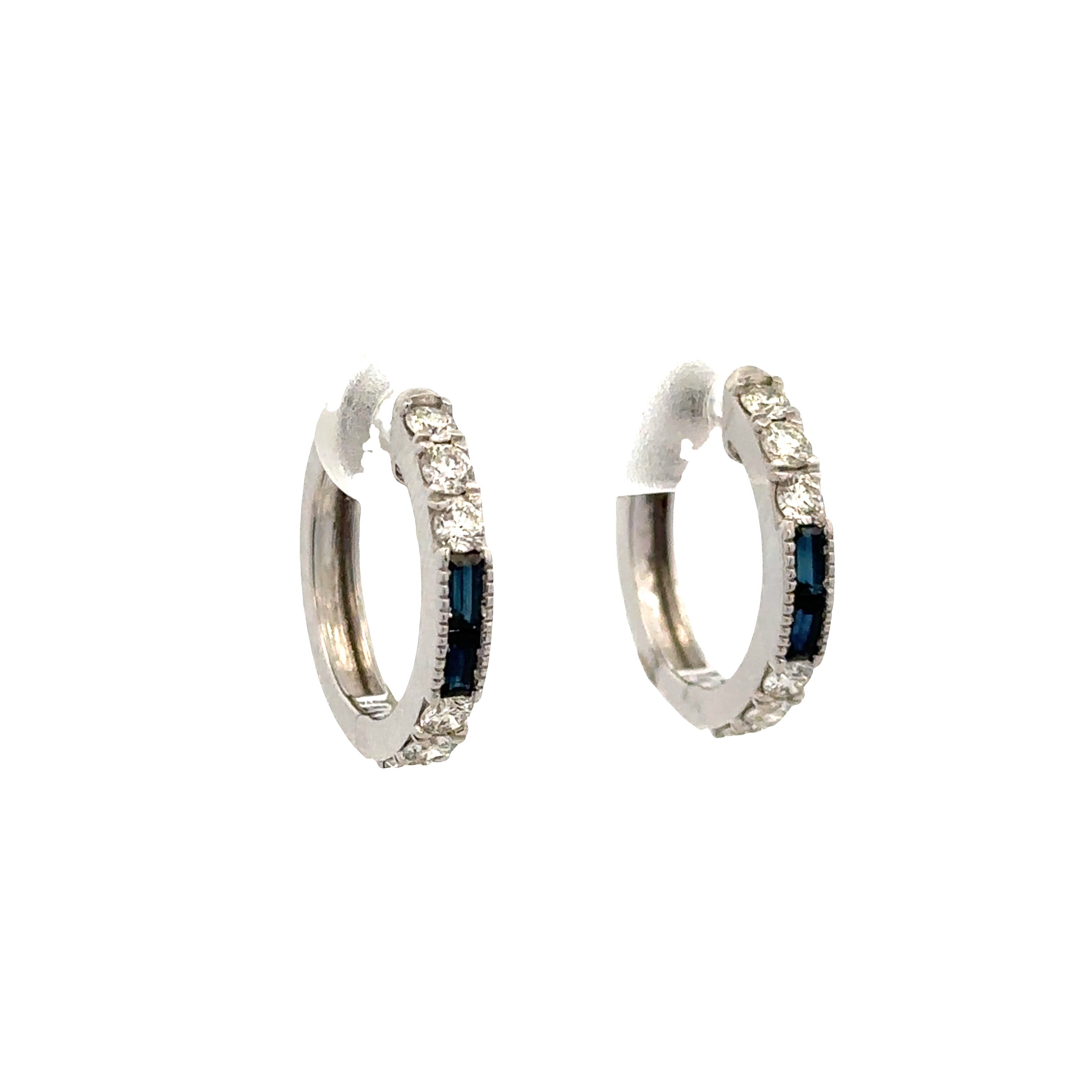 14k White Gold Sapphire and Diamond Hoop Earrings