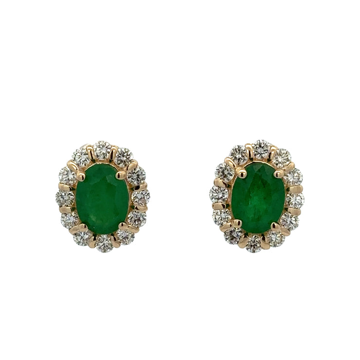 Emerald and Diamond Stud Earrings in Yellow Gold