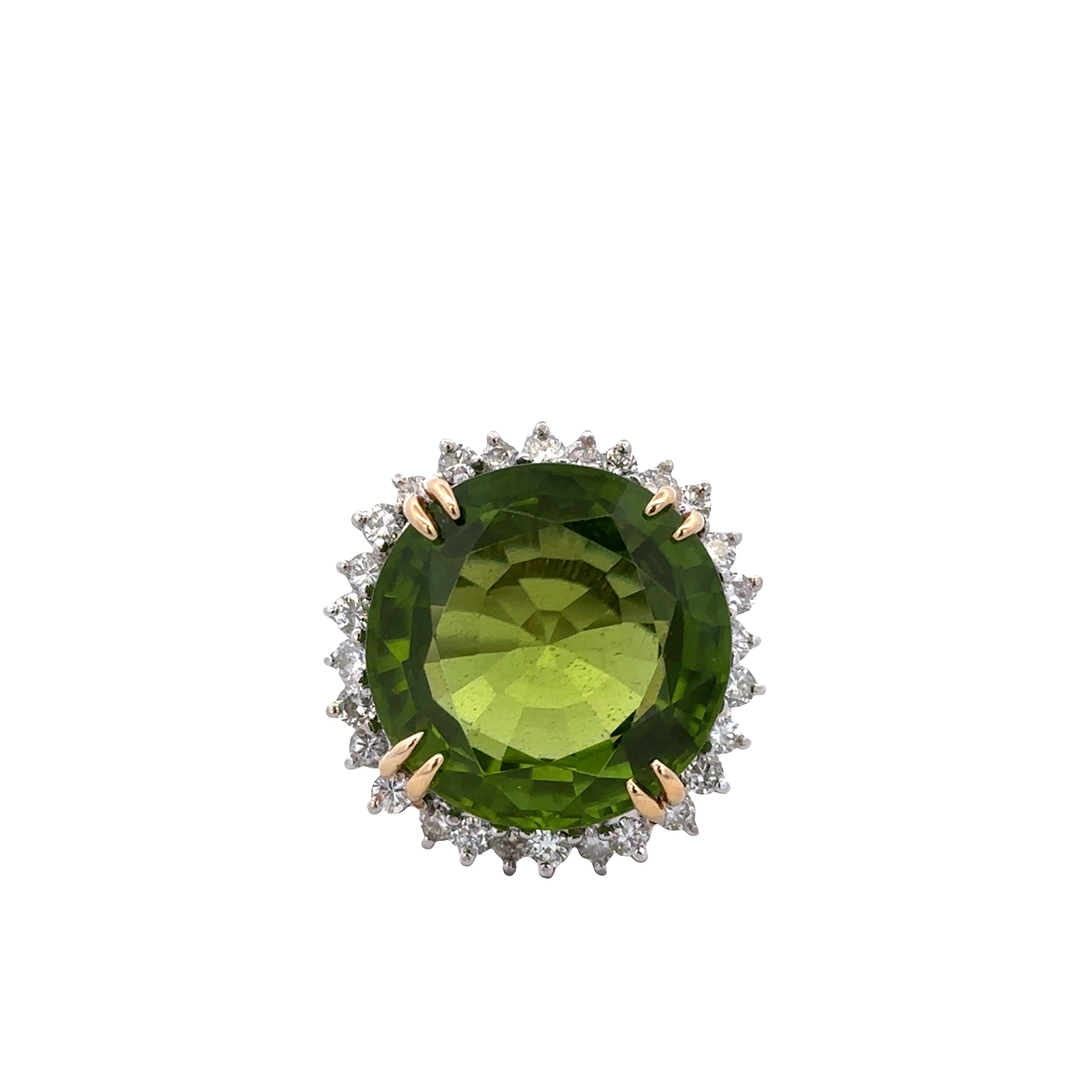 Vintage 14k White Gold Peridot and Diamond Halo Ring – Size 7