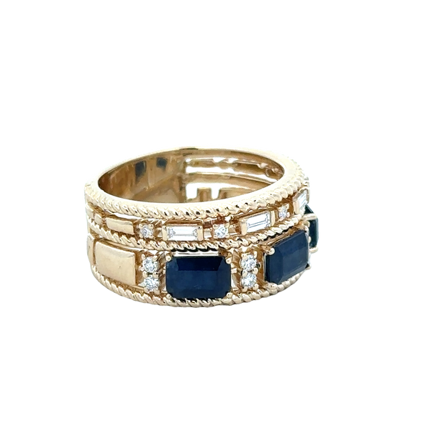 Sapphire and Diamond Stack Band Ring in Yellow GOld