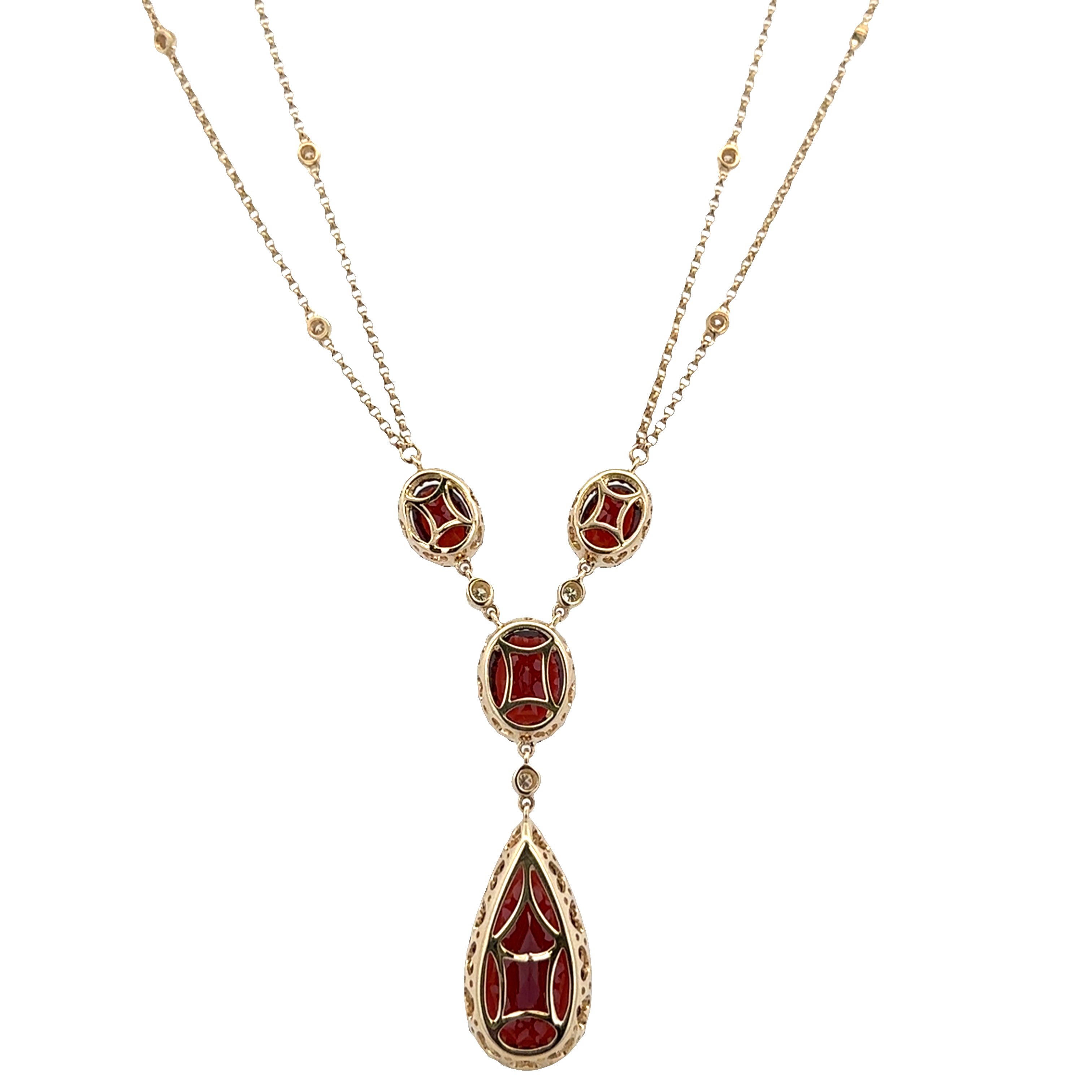 14k Yellow Gold Garnet & Diamond Y-Style Necklace – 16"