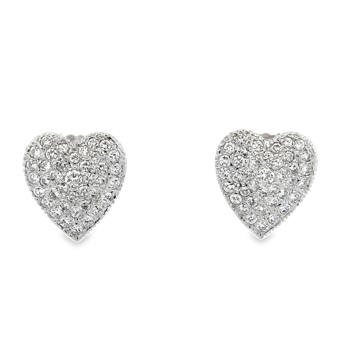 Large Statement 14k White Gold Diamond Heart Stud Earrings