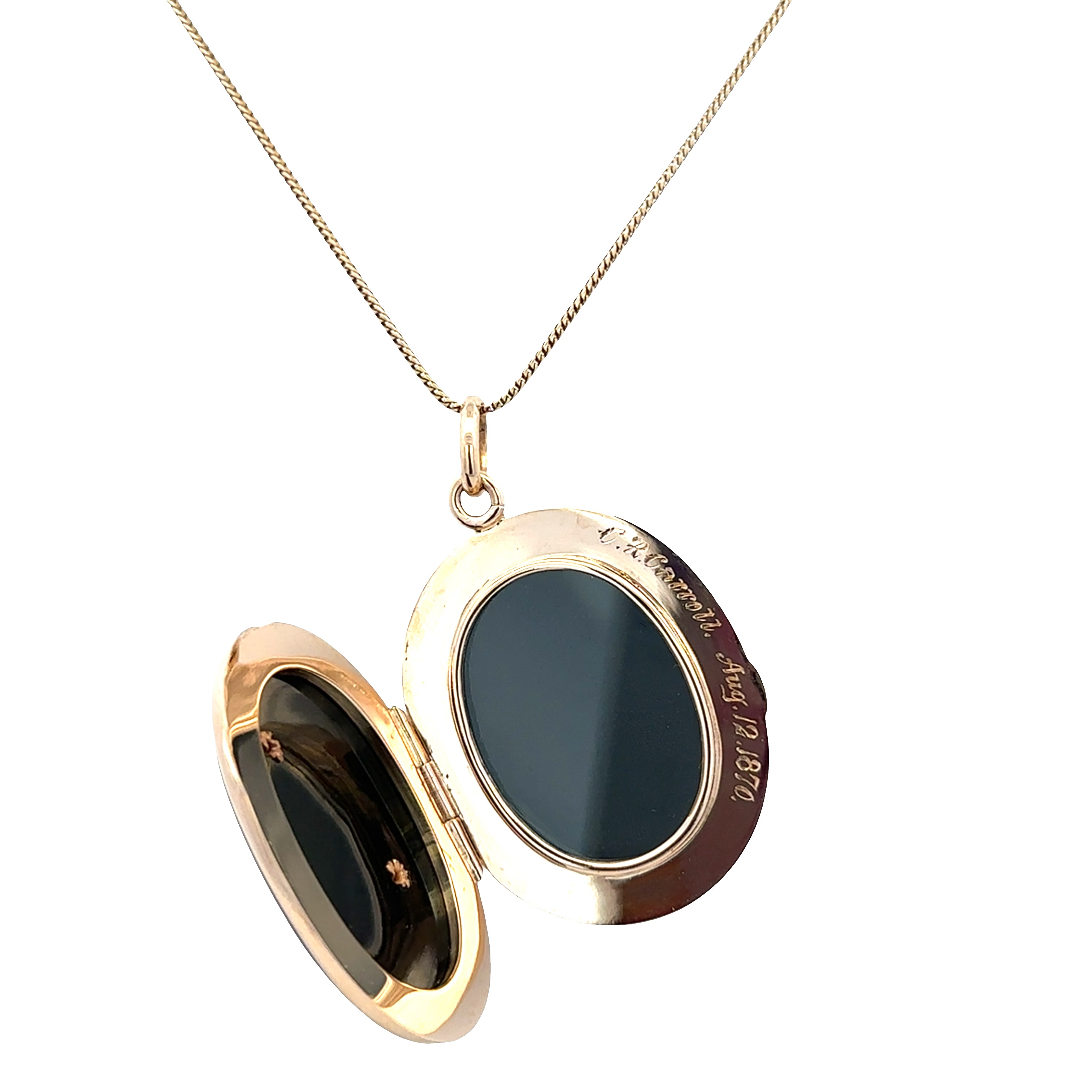 Antique Victorian 14k Yellow Gold Onyx Mourning Locket Necklace – 16"