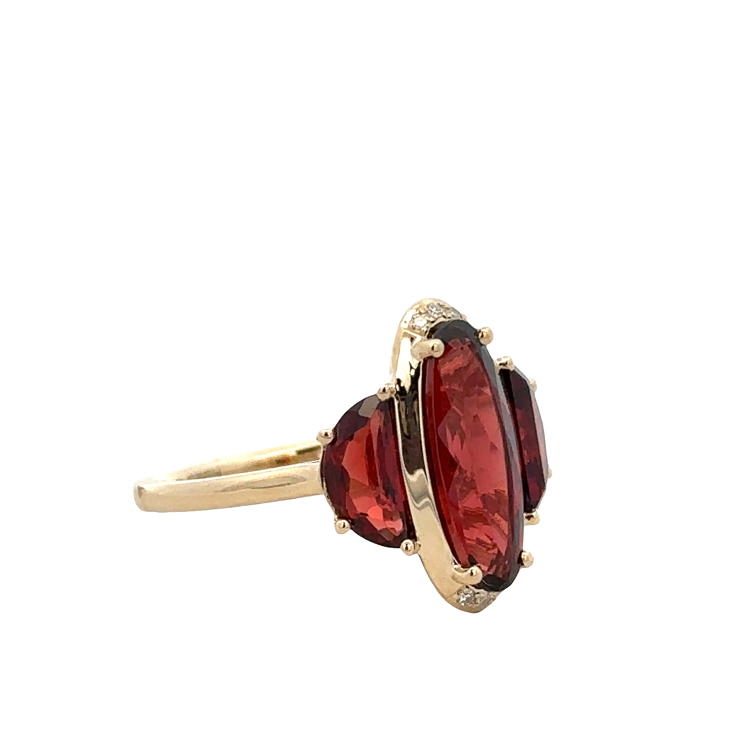 14k Yellow Gold Garnet & Diamond Three-Stone Ring – Size 7