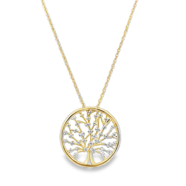 Diamond Accented Tree of Life Pendant in Yellow Gold