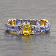 Oscar Heyman Vintage 1940s Blue and Yellow No-Heat Sri Lankan Sapphire Statement Bracelet in Platinum