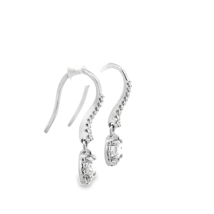 Cushion Cut Diamond Drop Earrings in White Gold