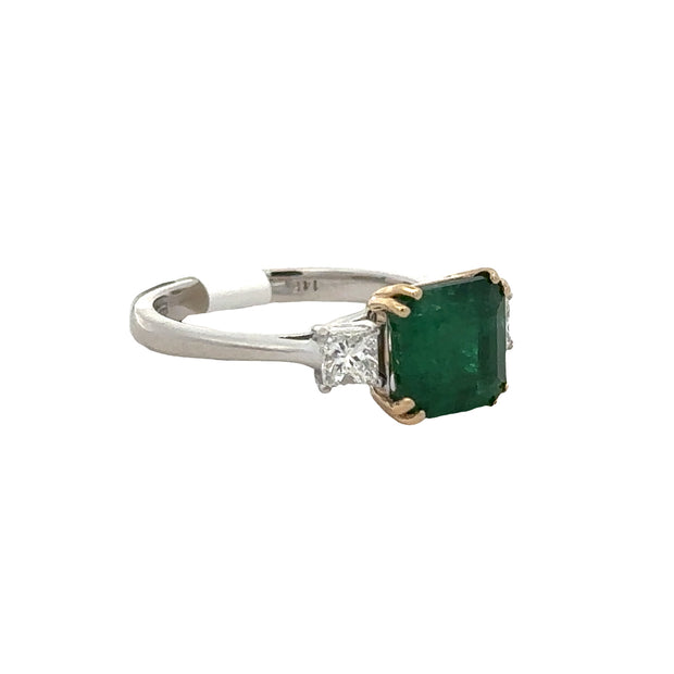 Emerald and Diamond Ring in Two Tone Gold