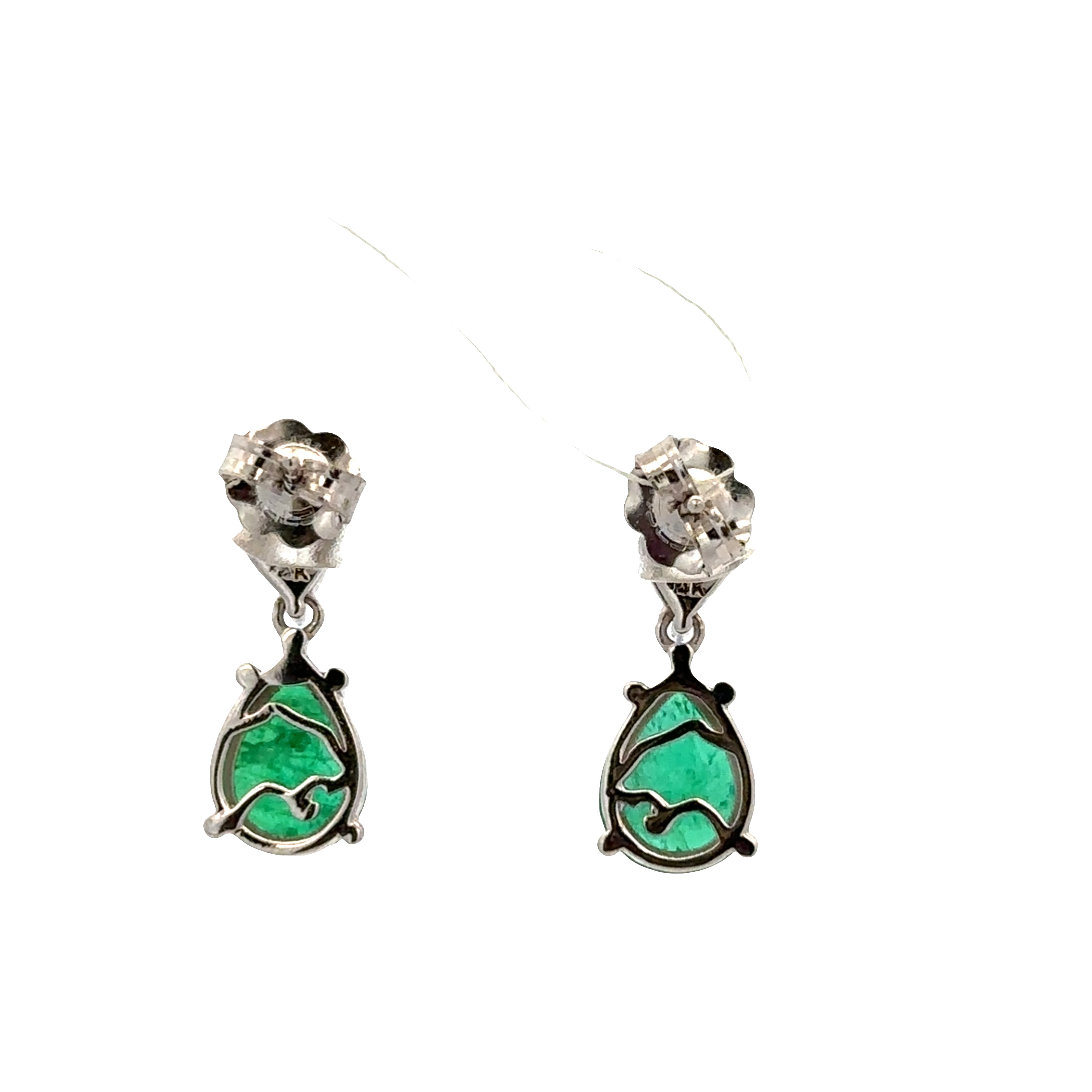 14k White Gold Emerald & Diamond Drop Earrings
