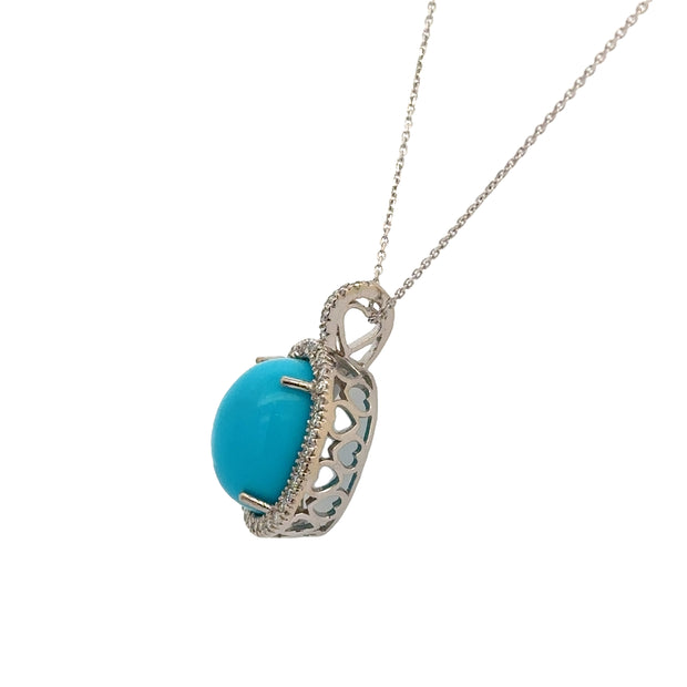 Turquoise and Diamond Pendant in White Gold