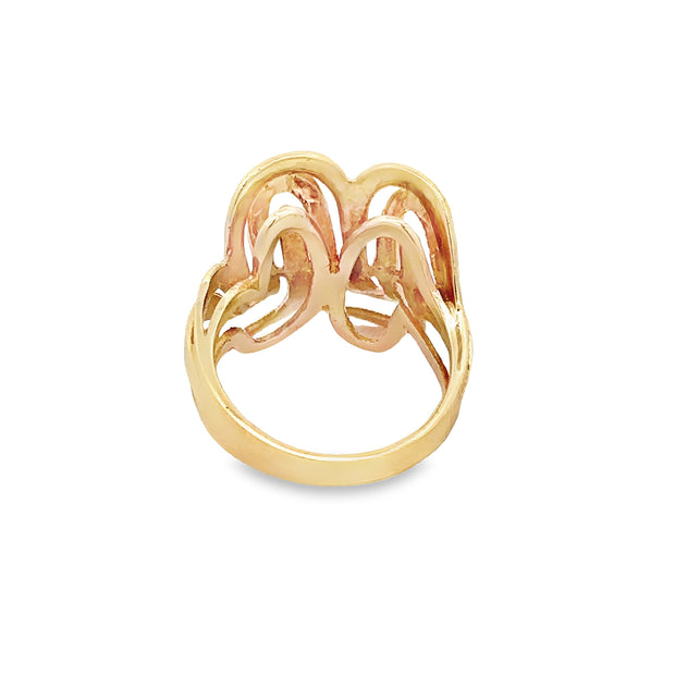 Abstract Textured Wave Band in Yellow Gold