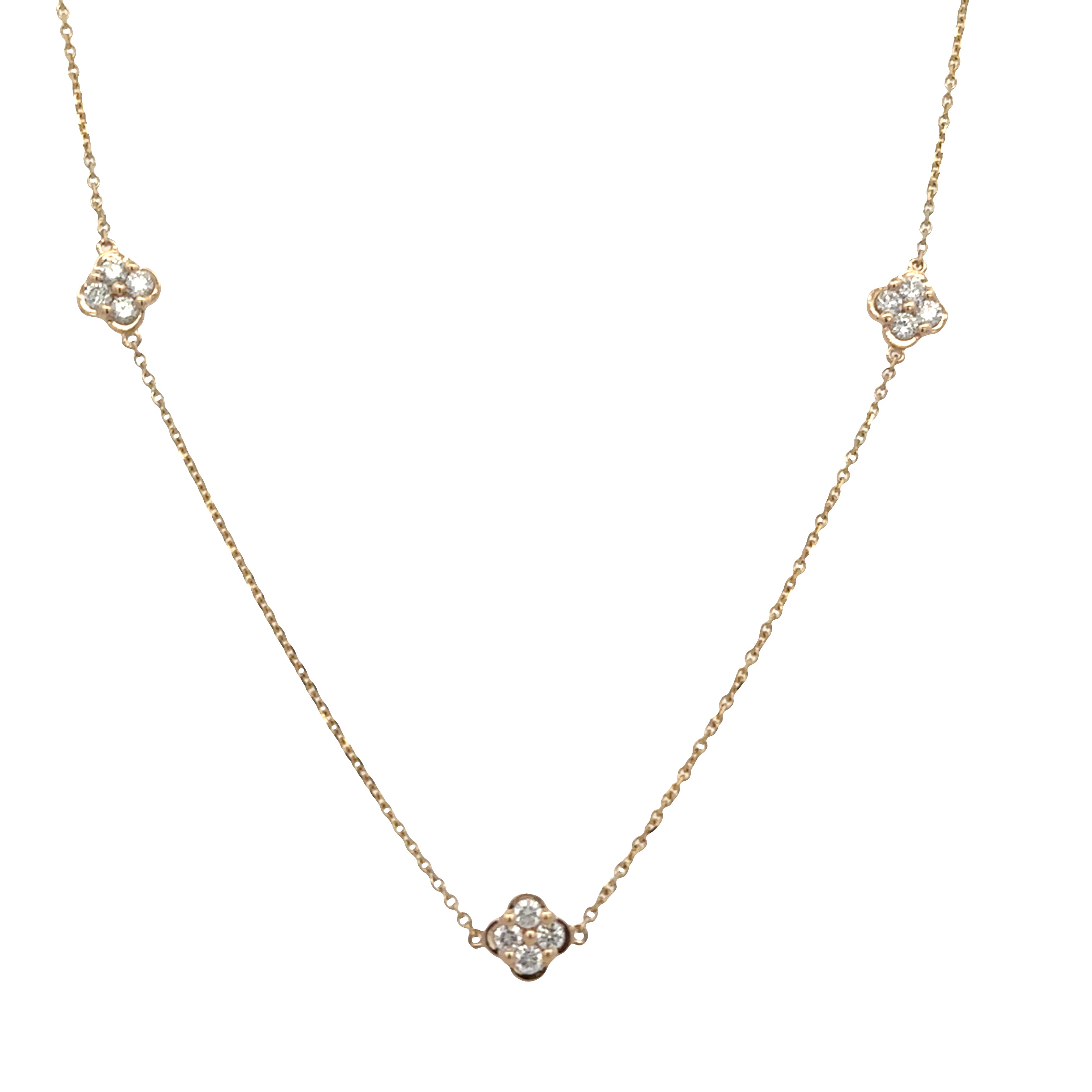Diamond Quatrefoil Station Necklace in Yellow Gold