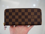 Louis Vuitton Red Clemence Zip Wallet Damier Eben