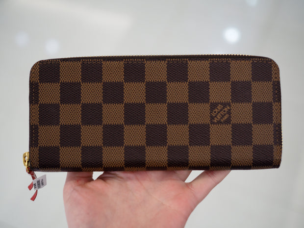 Louis Vuitton Red Clemence Zip Wallet Damier Eben