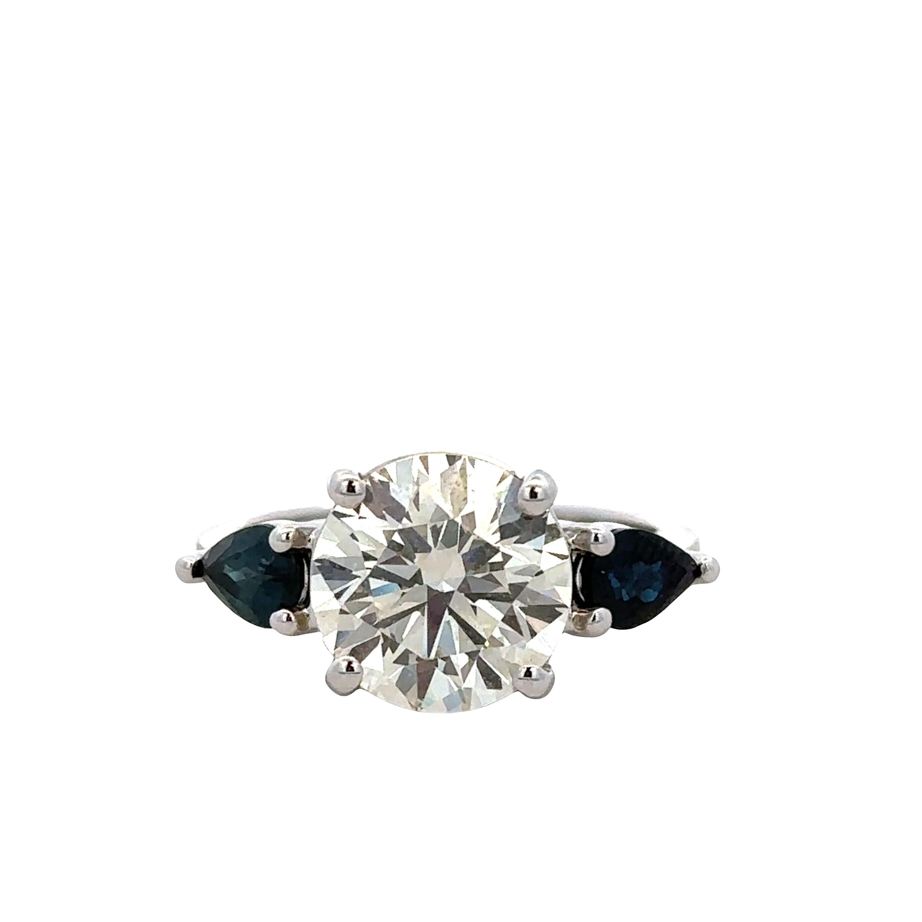 18k White Gold Diamond & Sapphire Three-Stone Engagement Ring – Size 6