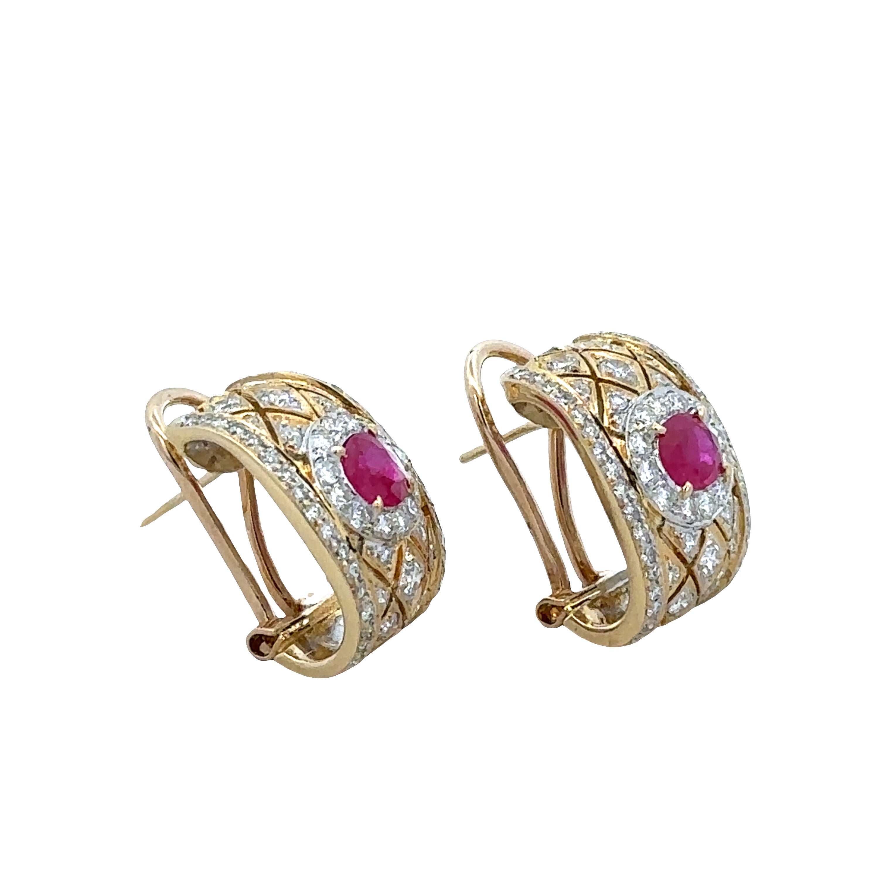 18k Two-Tone Ruby & Diamond Statement Huggie Earrings