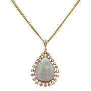 Vintage Pear Shaped Opal and Diamond Pendant in Yellow Gold