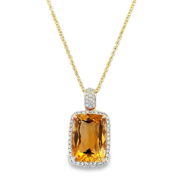 Citrine and Diamond Pendant in Yelow Gold